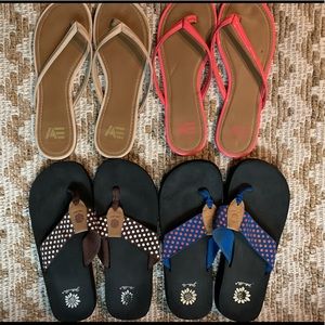 Bundle of 4 pair flip flops.  Size 10